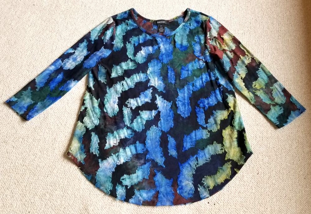 Womens Top-KAREN KANE-blue/black "Calessa Burnout Tie Dye Assymmetric Tunic"-PM
